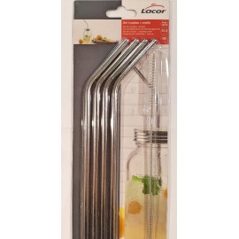 Set de 4 pajitas de acero inoxidable y cepillo Lacor