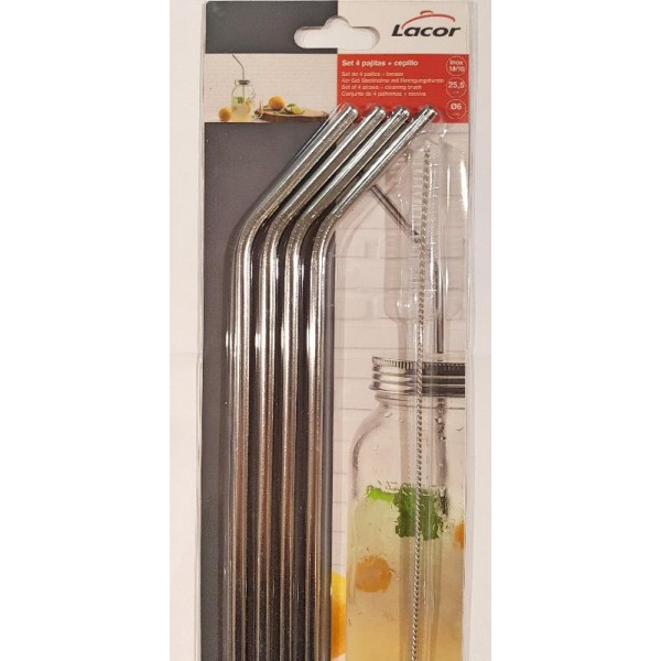 Set de 4 pajitas de acero inoxidable y cepillo Lacor