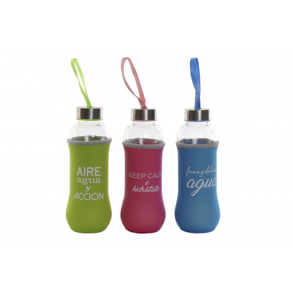 Botella cristal con funda 400 l.