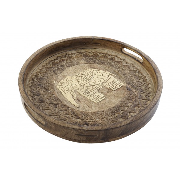 Bandeja tallada elefantes redonda