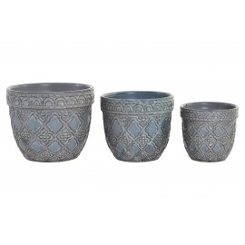 3x Macetero etnico envejecido loza