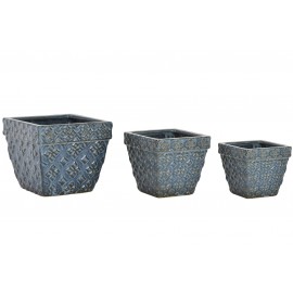 3x Macetero etnico envejecido loza cuadrado