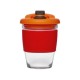 Mug vidrio con tapa de silicona 340 cc rojo