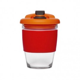 Mug vidrio con tapa de silicona 340 cc rojo
