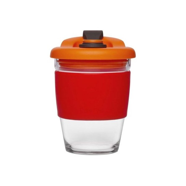 Mug vidrio con tapa de silicona 340 cc rojo