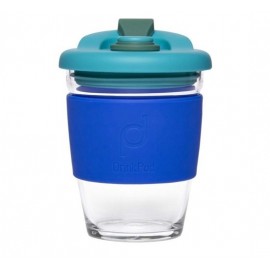 Mug vidrio con tapa de silicona 340 cc Azul