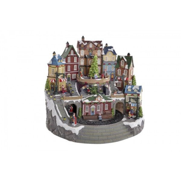 CIUDAD LED RESINA 41,5X35,5X39 TREN MULTICOLOR