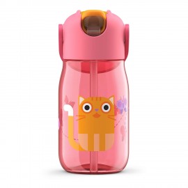 Botella niños pajita 400 ml Gato rosa