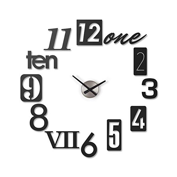 Reloj de pared numbra de pegar Negro