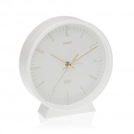 Reloj despertador blanco con pie