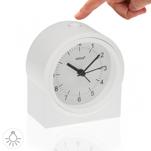 Reloj despertador blanco con luz