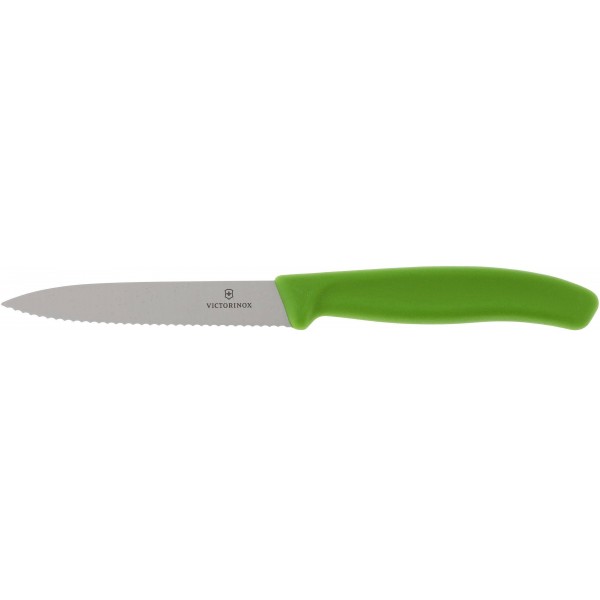Couteau legumes denté 10 cms. vert