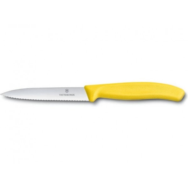 Couteau legumes denté 10 cms. jaune