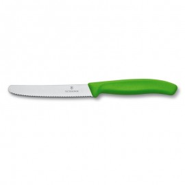 Cuchillo tomate filo dentado punta redondeada verde