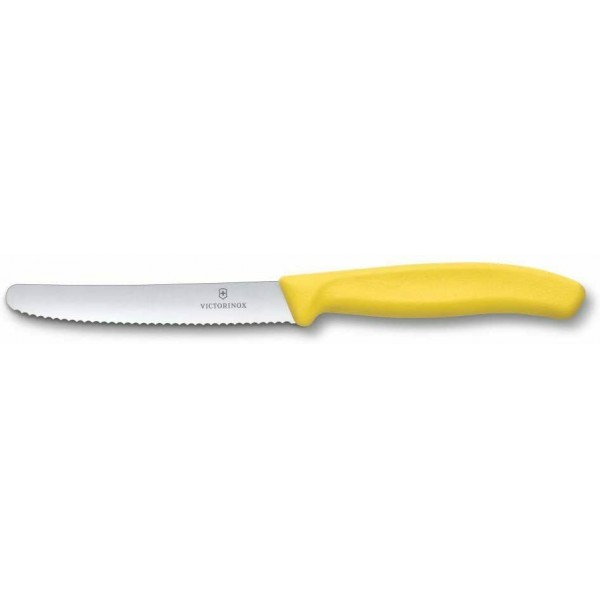 Cuchillo tomate filo dentado punta redondeada amarillo