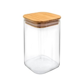 Bote hermético cuadrado de vidrio y bambú 1100 ml