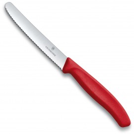 Cuchillo tomate filo dentado punta redondeada rojo