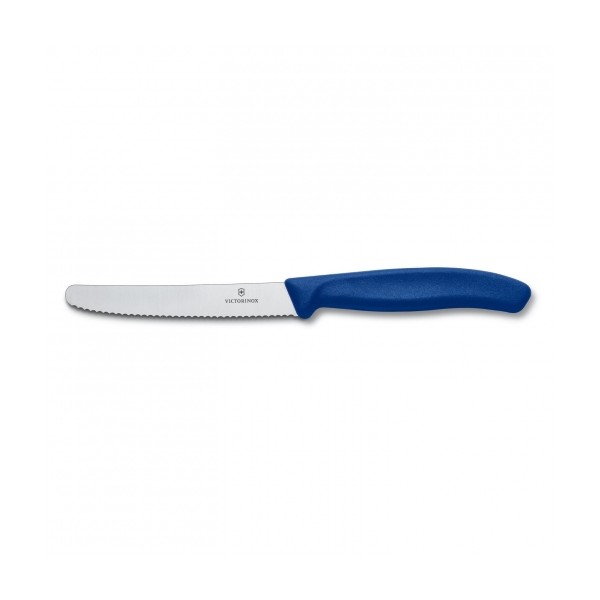 Cuchillo tomate filo dentado punta redondeada azul
