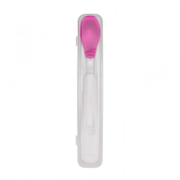 Cuillière en silicone avec etui rose
