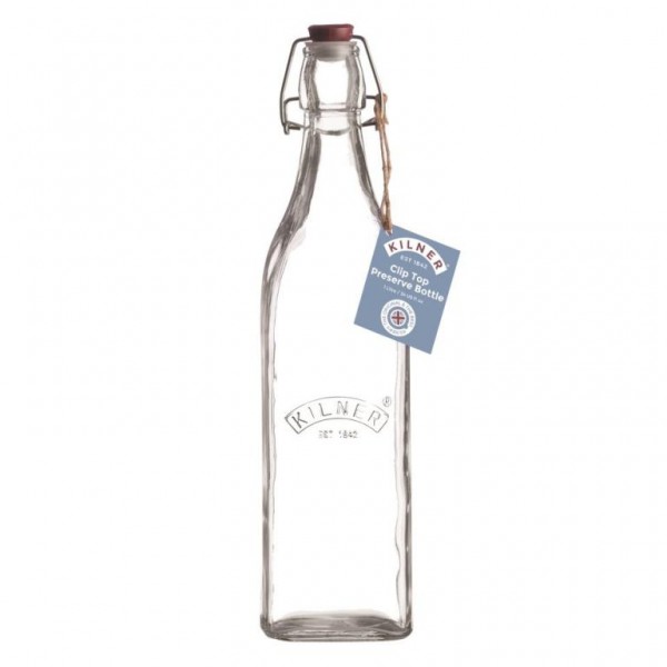 Botella de vidrio clip top cuadrada 1L