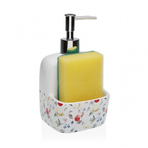 Dispensador jabón con estropajo cerámico flores