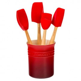 Bote cereza para espátulas Le Creuset + 4 utensilios