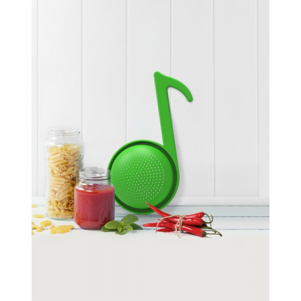 Colador en forma de nota musical verde