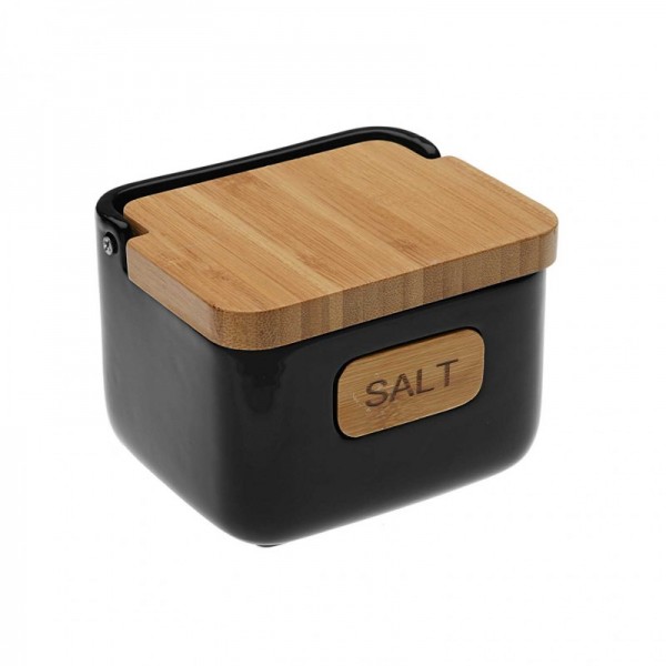 Salero negro con tapa bambú